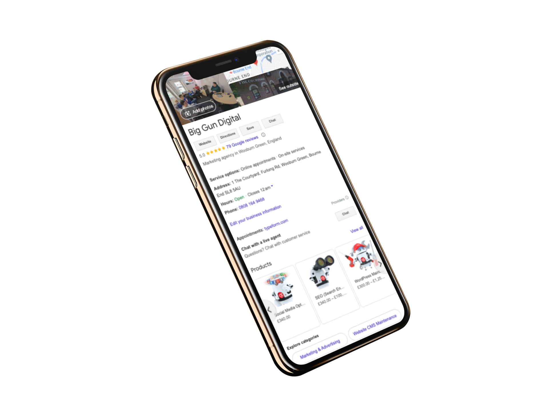 Mochup of GBP on Phone angled